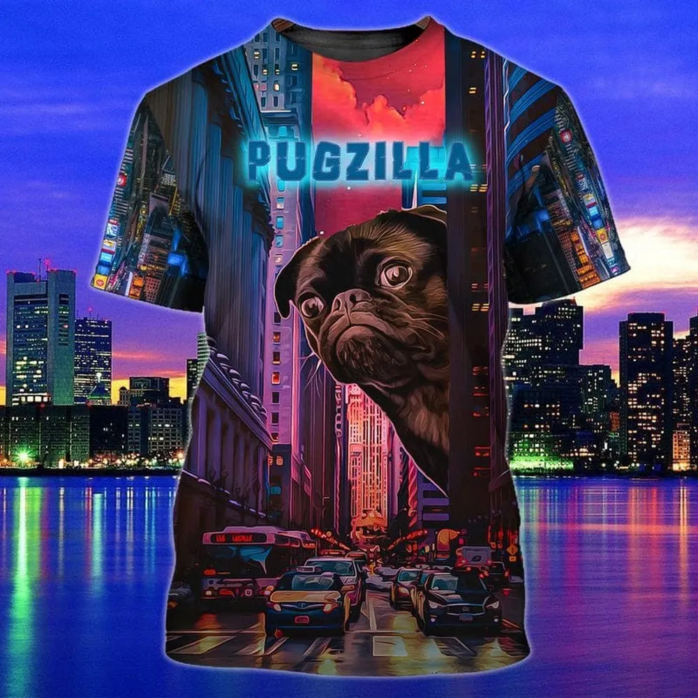 3D Dog T Shirts, Lovely Pug All Over Print T-Shirt, Gift For Pet Loves