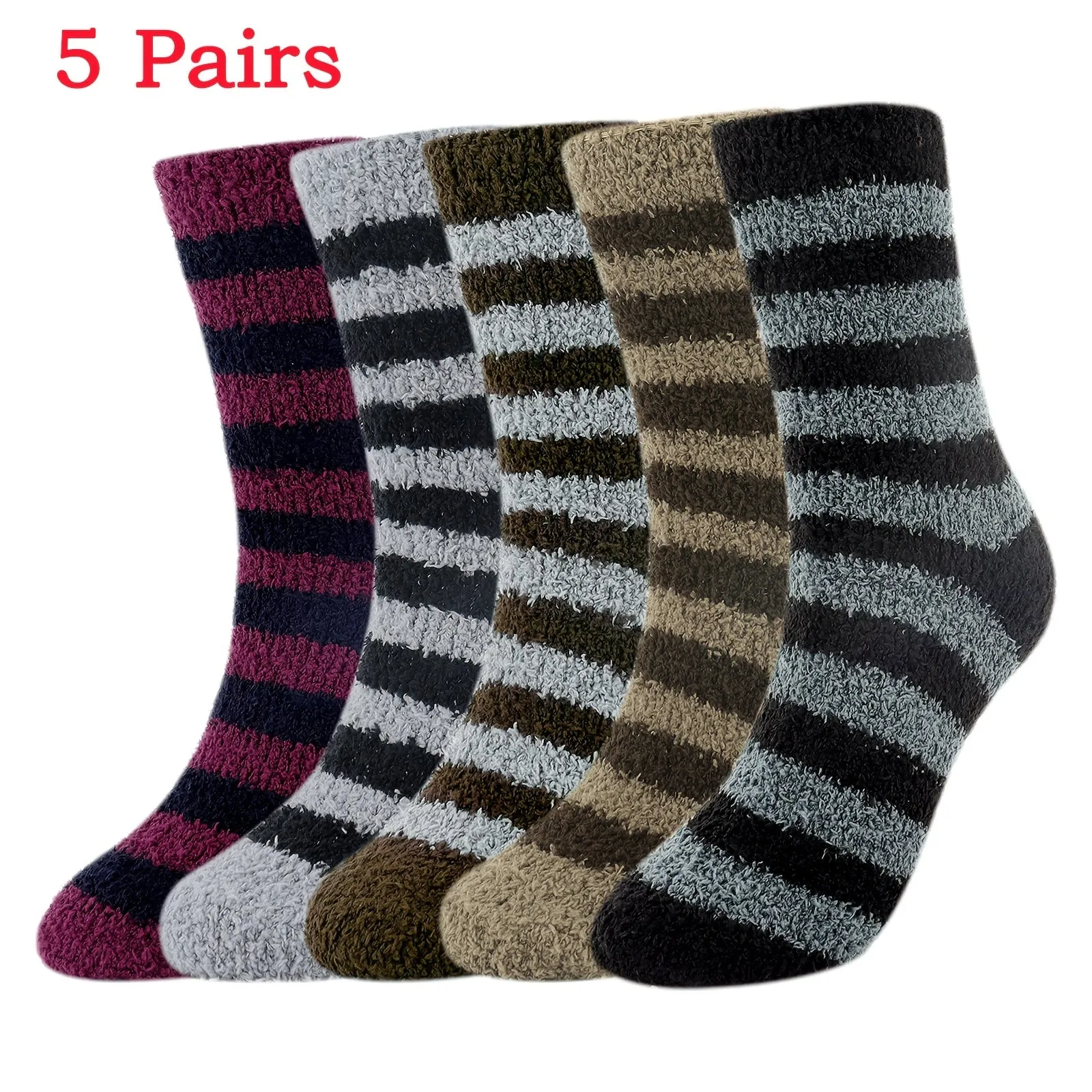 5 Pairs Mens Fuzzy Socks, Warm Winter Fluffy Cozy Fleece Socks For Men Soft Home Sleeping Socks