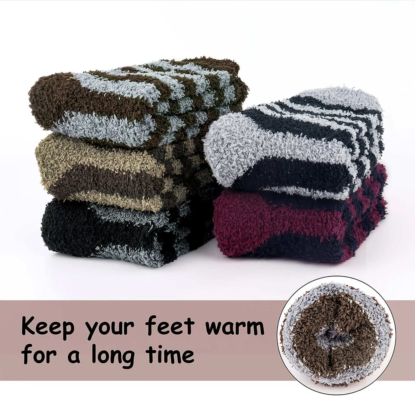 5 Pairs Mens Fuzzy Socks, Warm Winter Fluffy Cozy Fleece Socks For Men Soft Home Sleeping Socks
