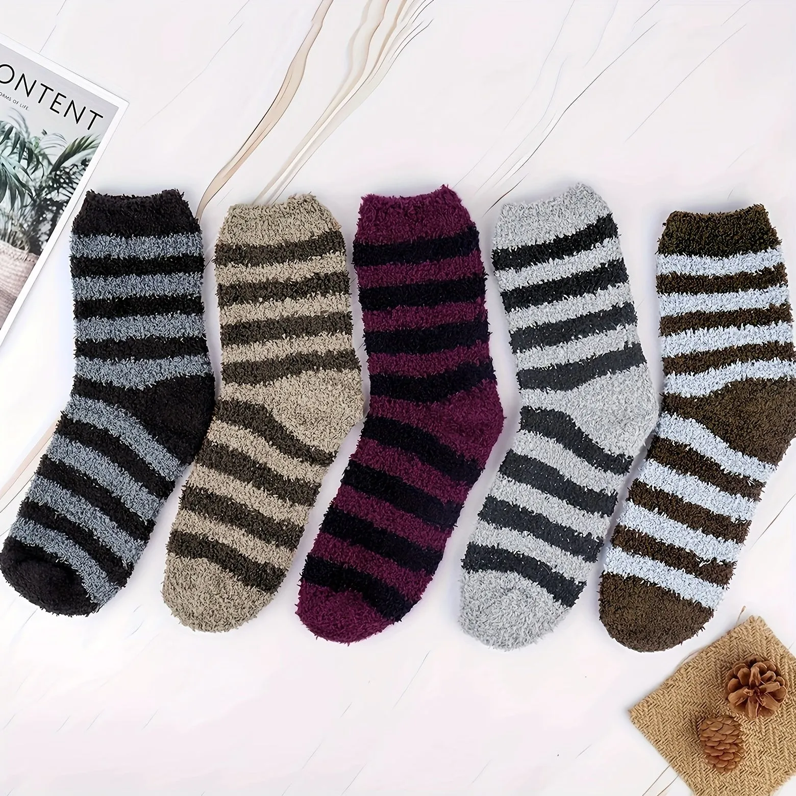 5 Pairs Mens Fuzzy Socks, Warm Winter Fluffy Cozy Fleece Socks For Men Soft Home Sleeping Socks