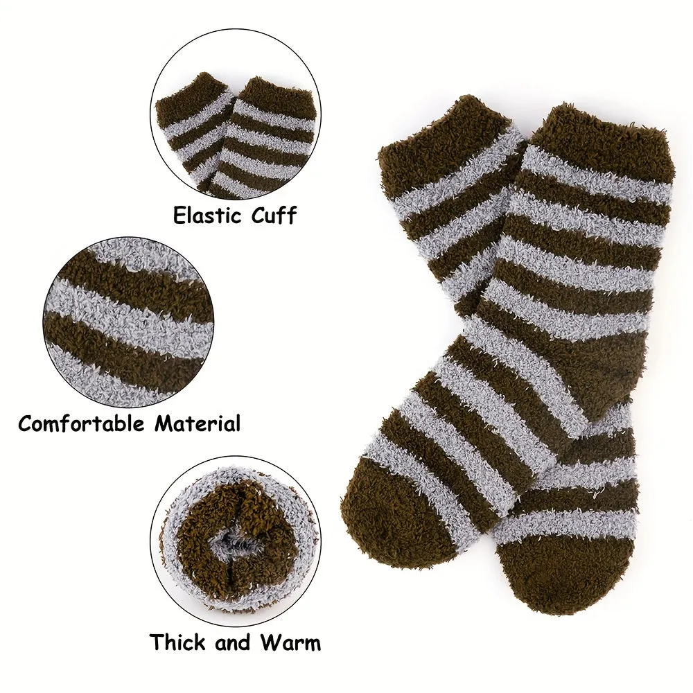 5 Pairs Mens Fuzzy Socks, Warm Winter Fluffy Cozy Fleece Socks For Men Soft Home Sleeping Socks