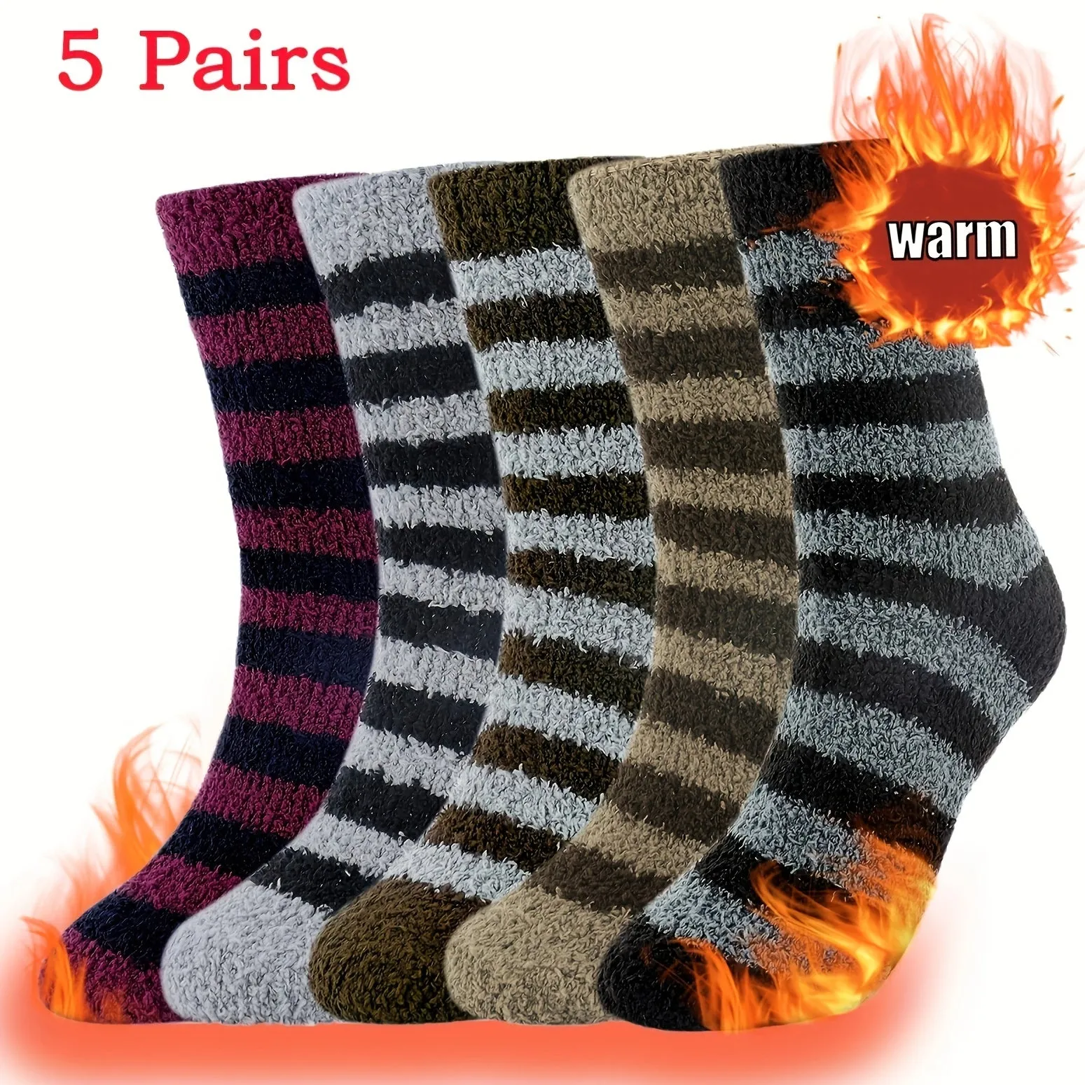 5 Pairs Mens Fuzzy Socks, Warm Winter Fluffy Cozy Fleece Socks For Men Soft Home Sleeping Socks