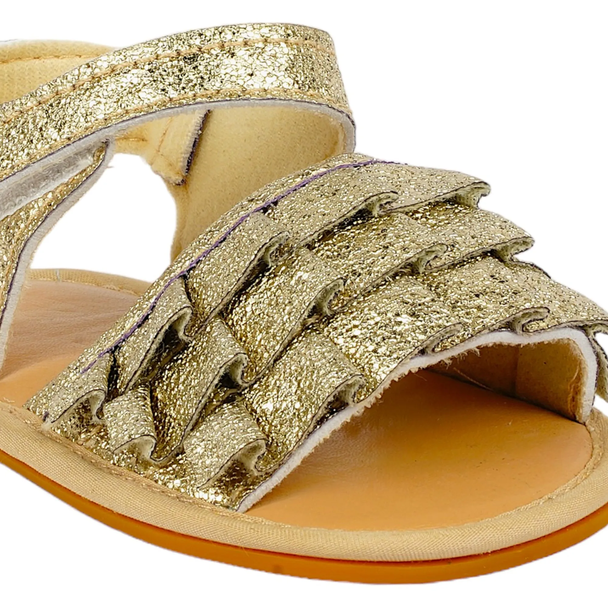Baby Moo Frilly Glitter Partywear Velcro Straps Anti-Skid Sandals - Gold