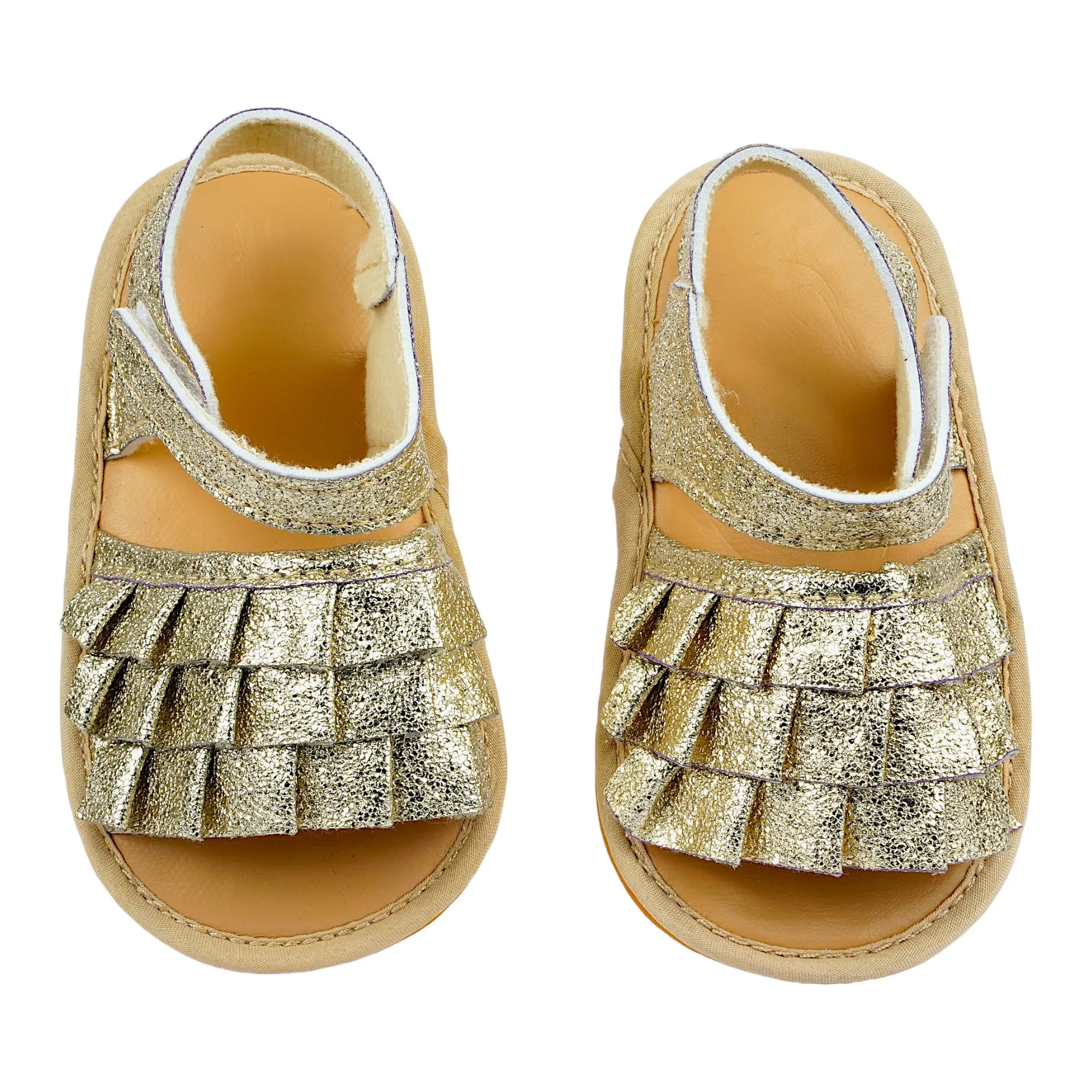 Baby Moo Frilly Glitter Partywear Velcro Straps Anti-Skid Sandals - Gold