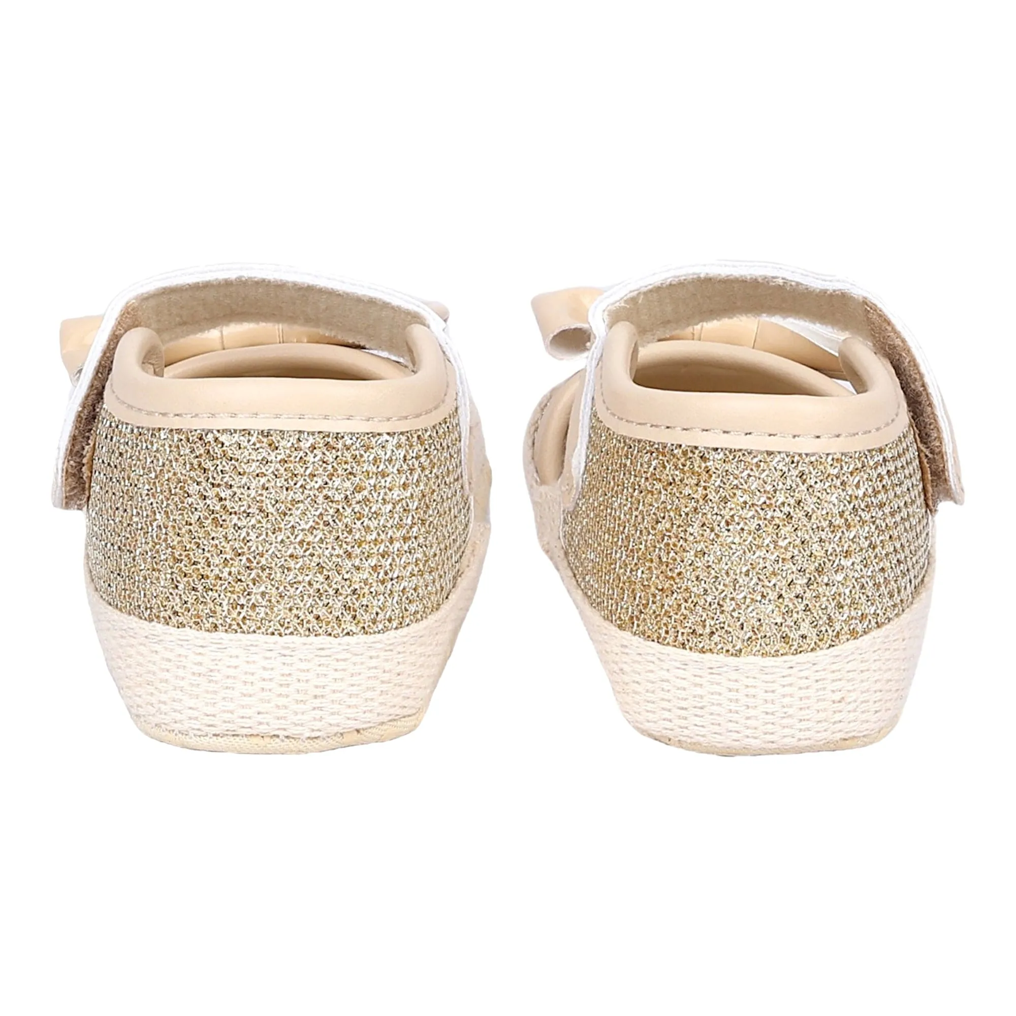 Baby Moo Glittery Partywear Bow Velcro Strap Anti-Skid Sandals - Beige