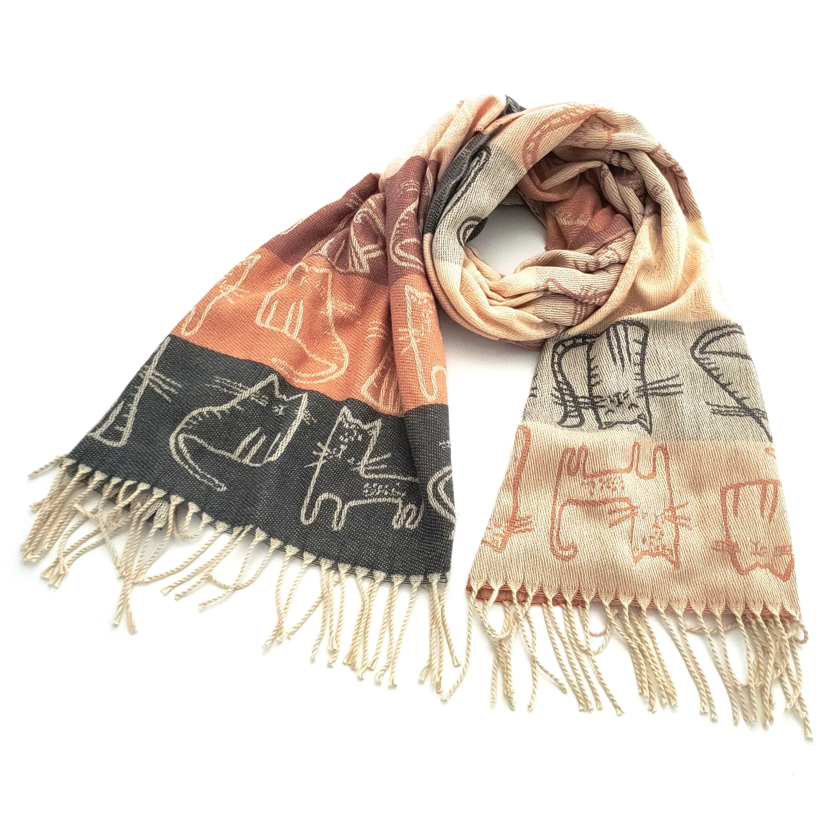 Black Ginger Natural Kitkatla Stripe Pashmina Style Scarf - 735-801