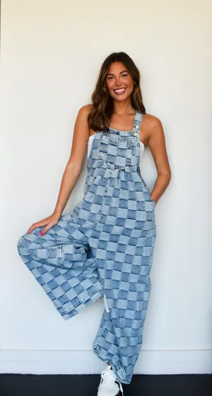 Checkered Wide Leg Overalls