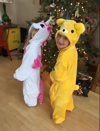 Children's White and Pink Unicorn Kigurumi