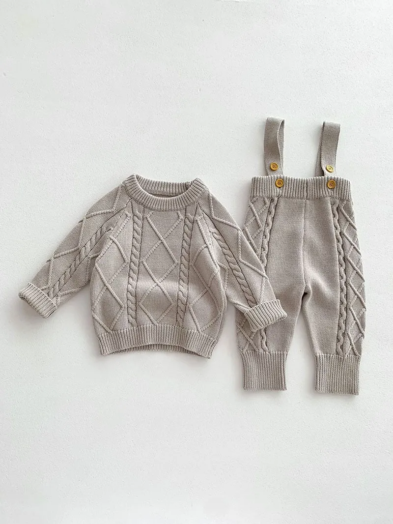 Cozy Knit Jumper with Overalls Set