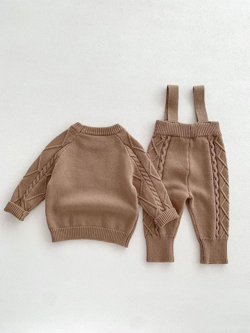 Cozy Knit Jumper with Overalls Set