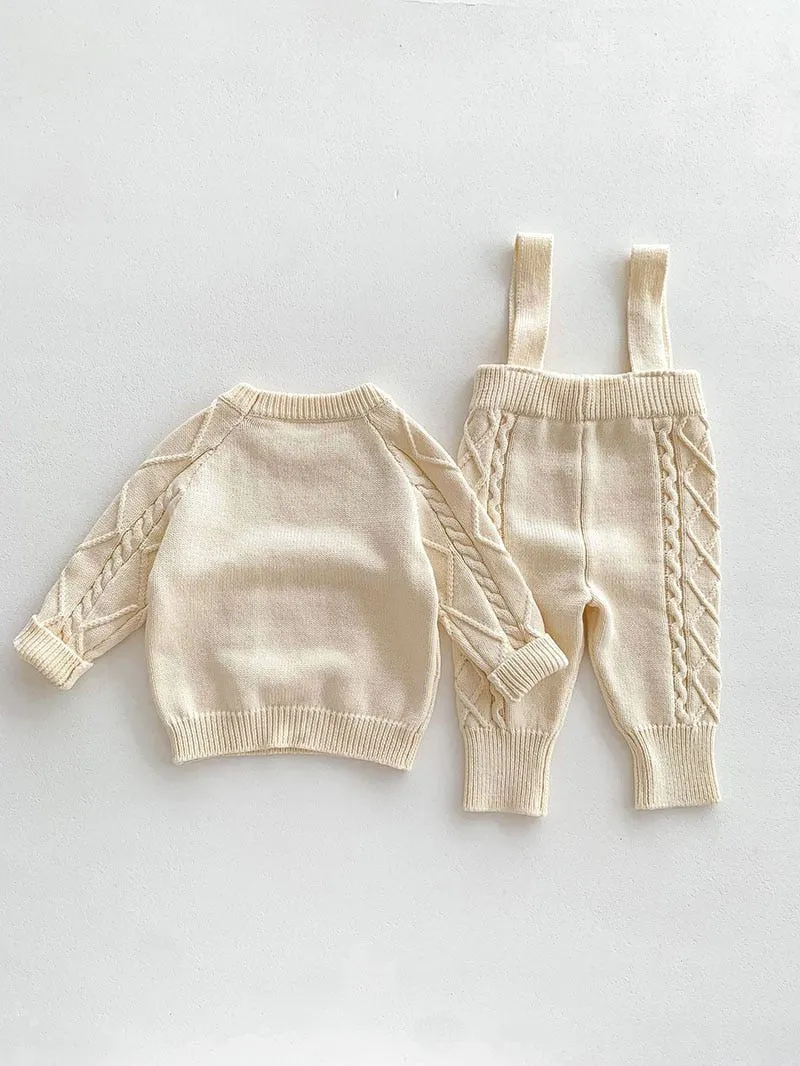 Cozy Knit Jumper with Overalls Set