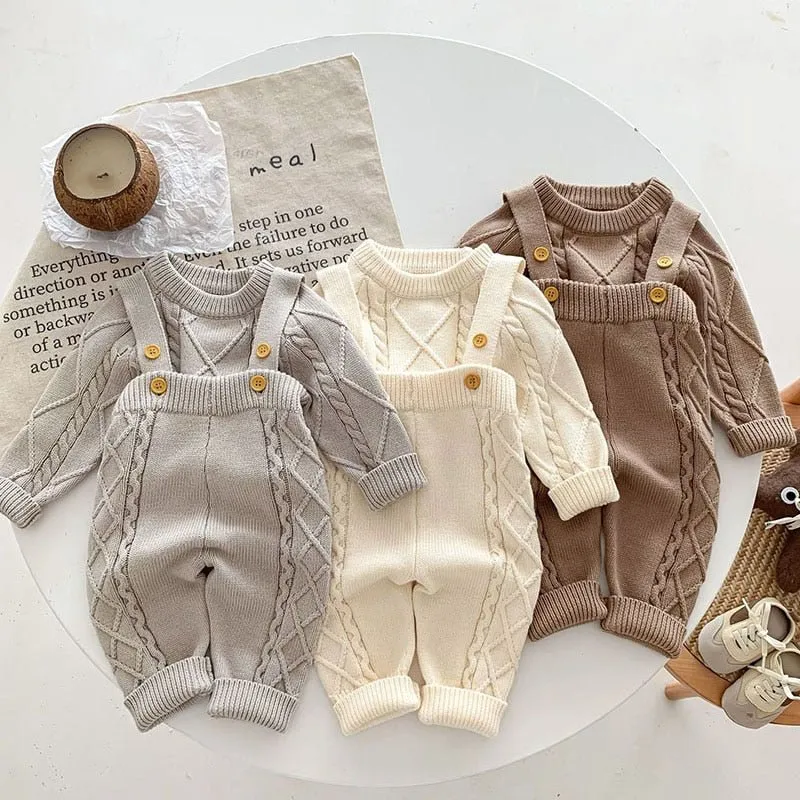 Cozy Knit Jumper with Overalls Set