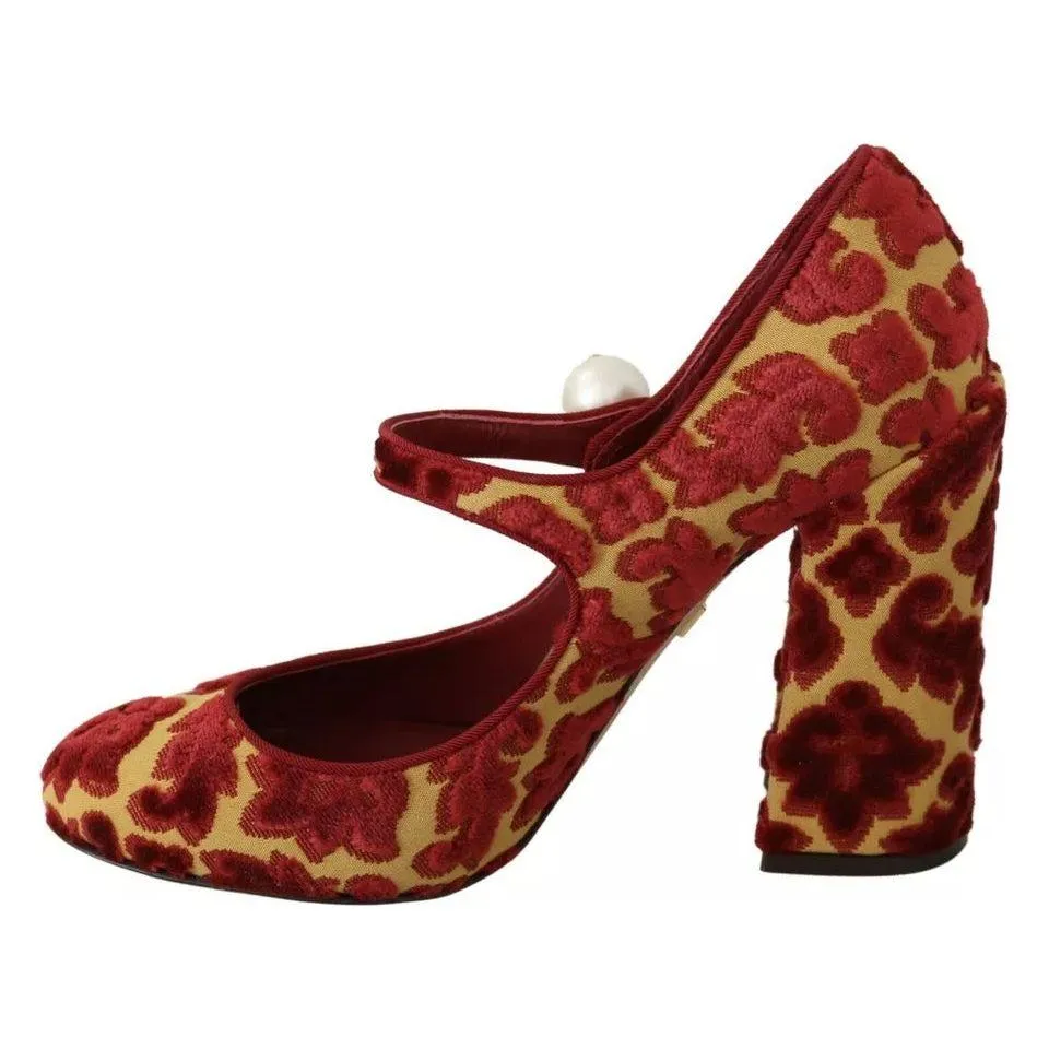 Luxurious Dolce & Gabbana Red Floral Brocade Mary Jane Pumps - Elegant Heels for Chic Style