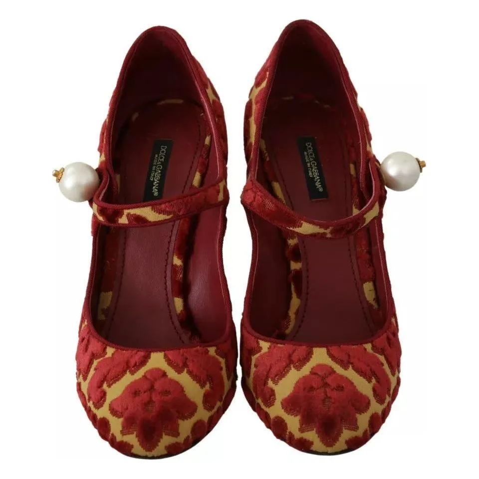 Luxurious Dolce & Gabbana Red Floral Brocade Mary Jane Pumps - Elegant Heels for Chic Style