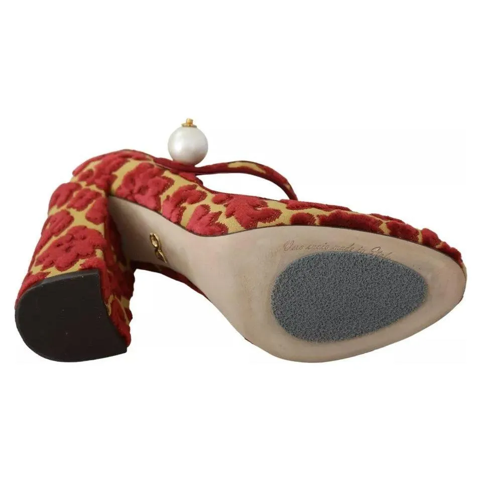 Luxurious Dolce & Gabbana Red Floral Brocade Mary Jane Pumps - Elegant Heels for Chic Style