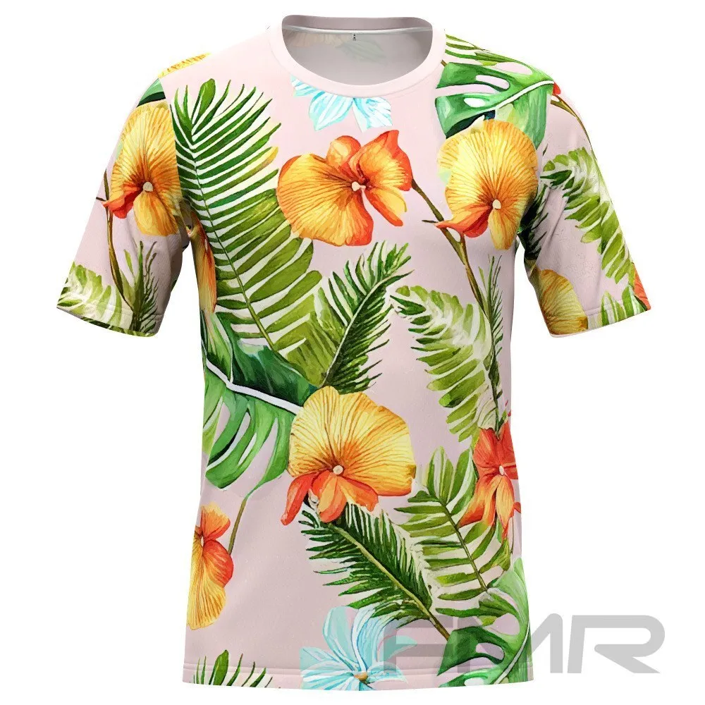 FMR Hawaiian Orange Flowers Men's Technical Short Sleeve Running T-Shirt