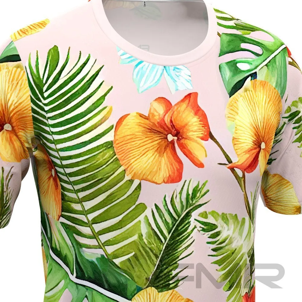 FMR Hawaiian Orange Flowers Men's Technical Short Sleeve Running T-Shirt