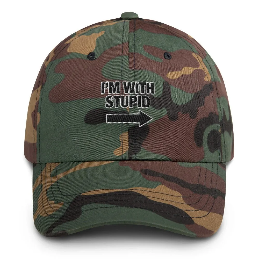 I'm with stupid gag gift cotton twill hat cap adjustable low profile low profile curved visor bill