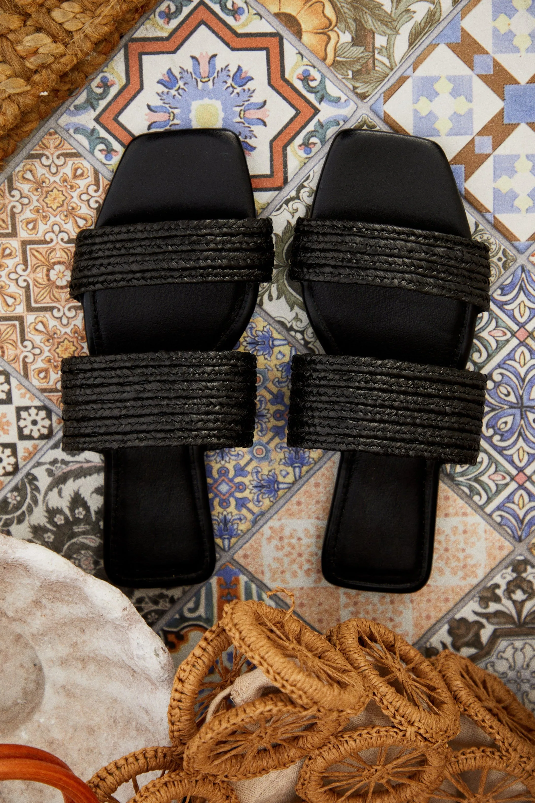 Paradise Found Slip On Sandals - Black
