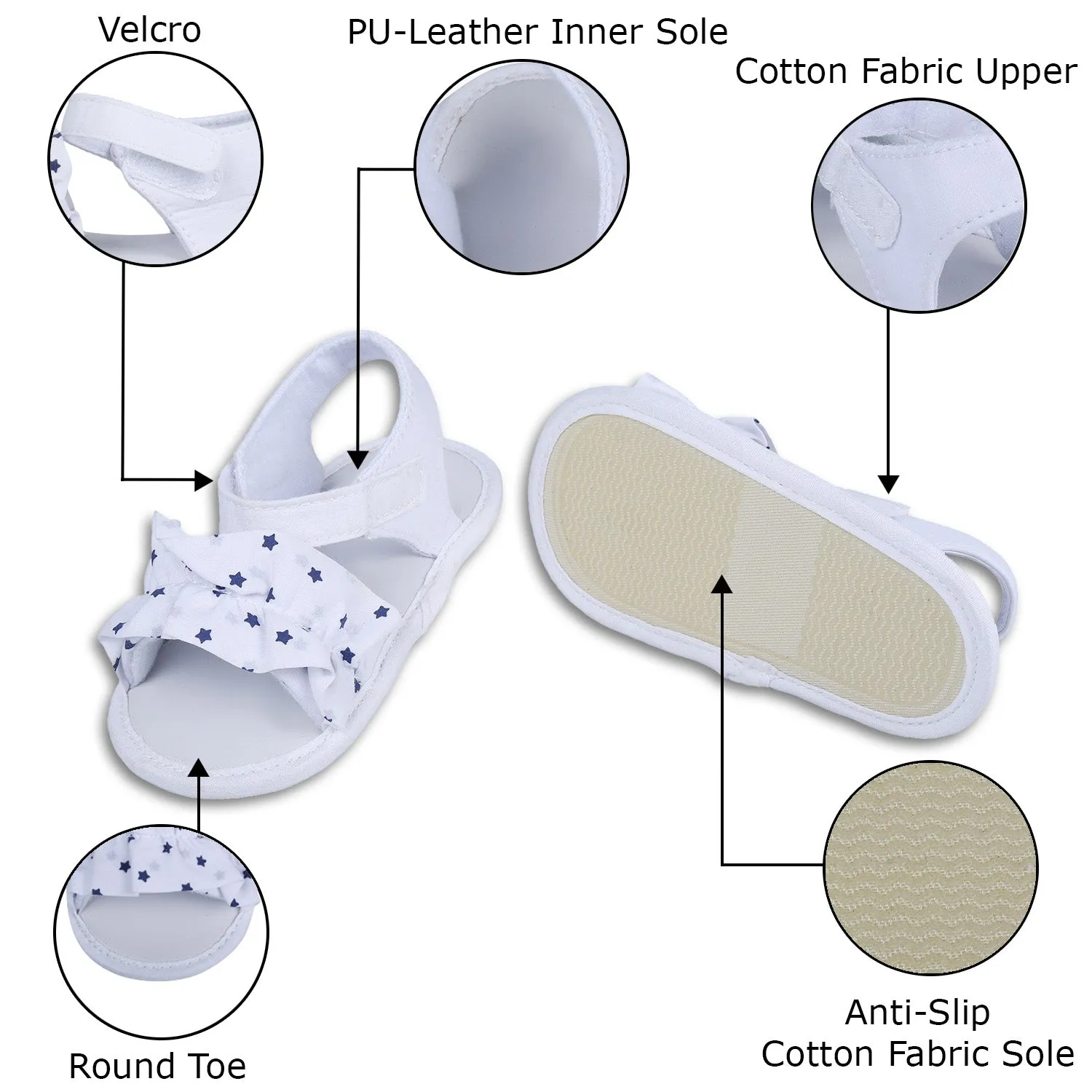 Ruffle Star Premium Girls Anti-Slip Sandal Booties - White