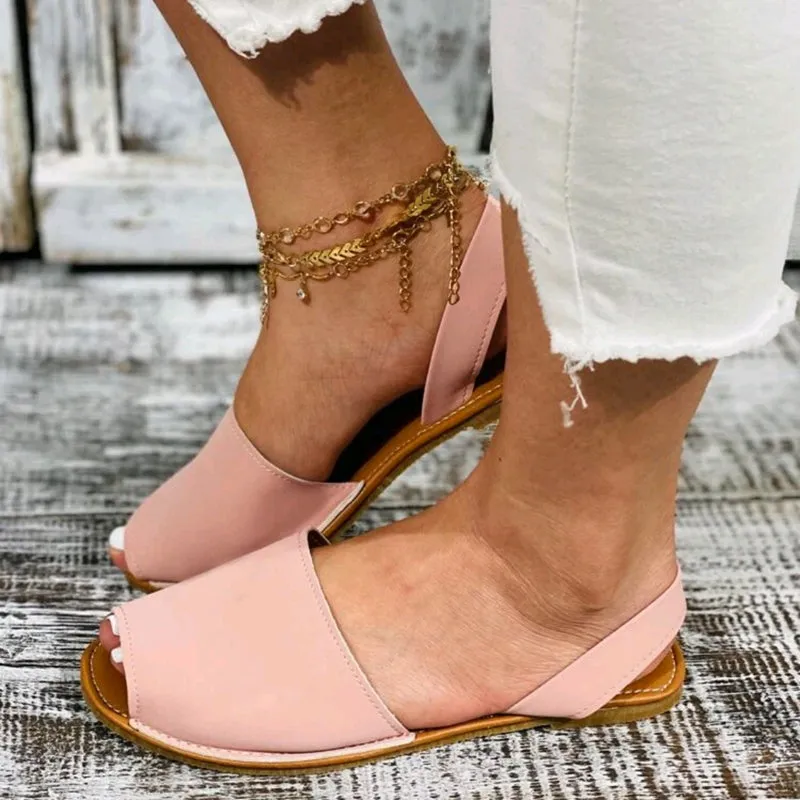Summer Essentials: Chic Non-slip Women's Flat Sandals - Easy Slip-On, Peep Toe, Strappy Back in Solid Colors