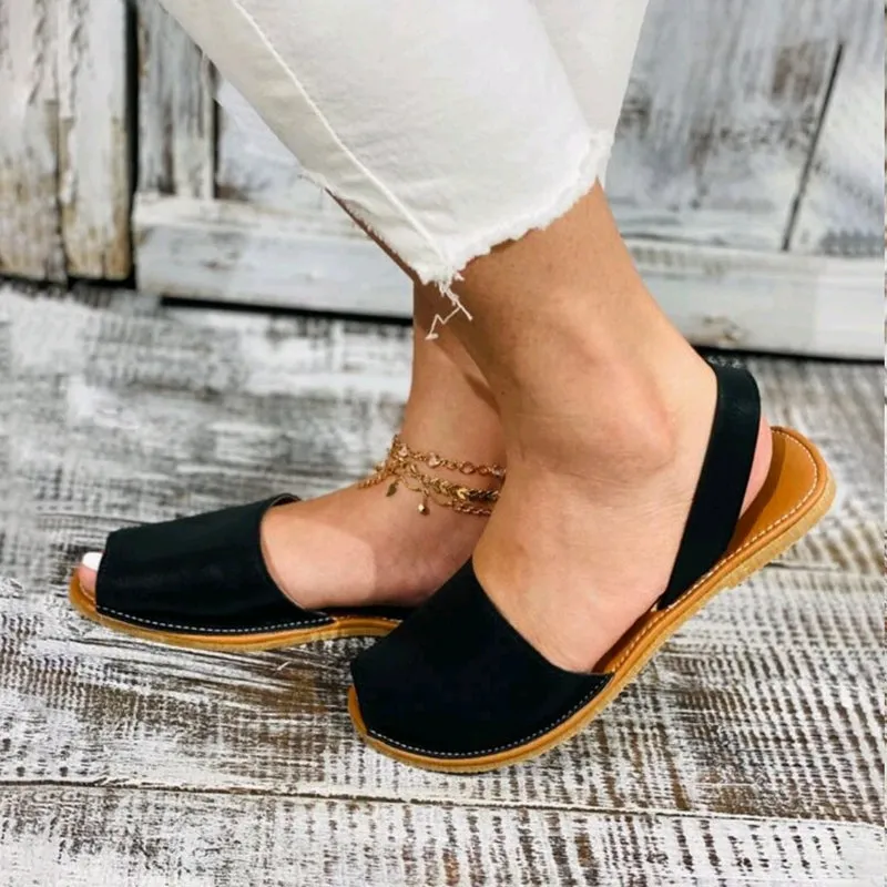 Summer Essentials: Chic Non-slip Women's Flat Sandals - Easy Slip-On, Peep Toe, Strappy Back in Solid Colors