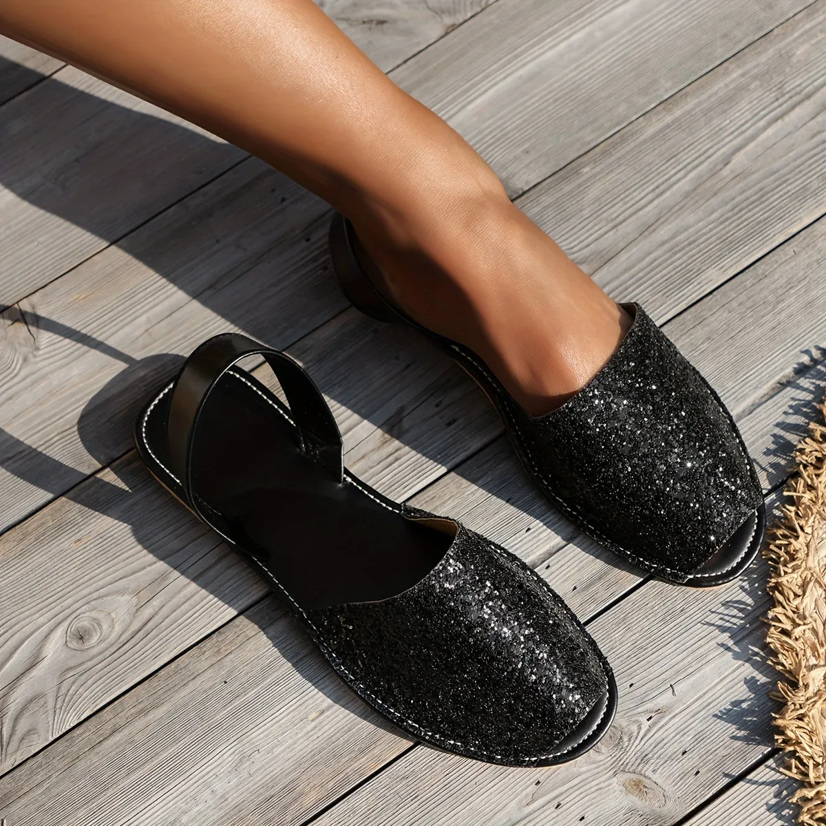 Summer Essentials: Chic Non-slip Women's Flat Sandals - Easy Slip-On, Peep Toe, Strappy Back in Solid Colors