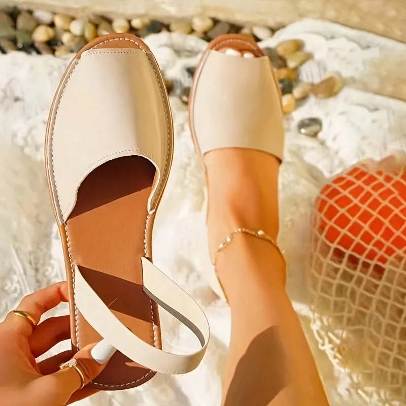 Summer Essentials: Chic Non-slip Women's Flat Sandals - Easy Slip-On, Peep Toe, Strappy Back in Solid Colors