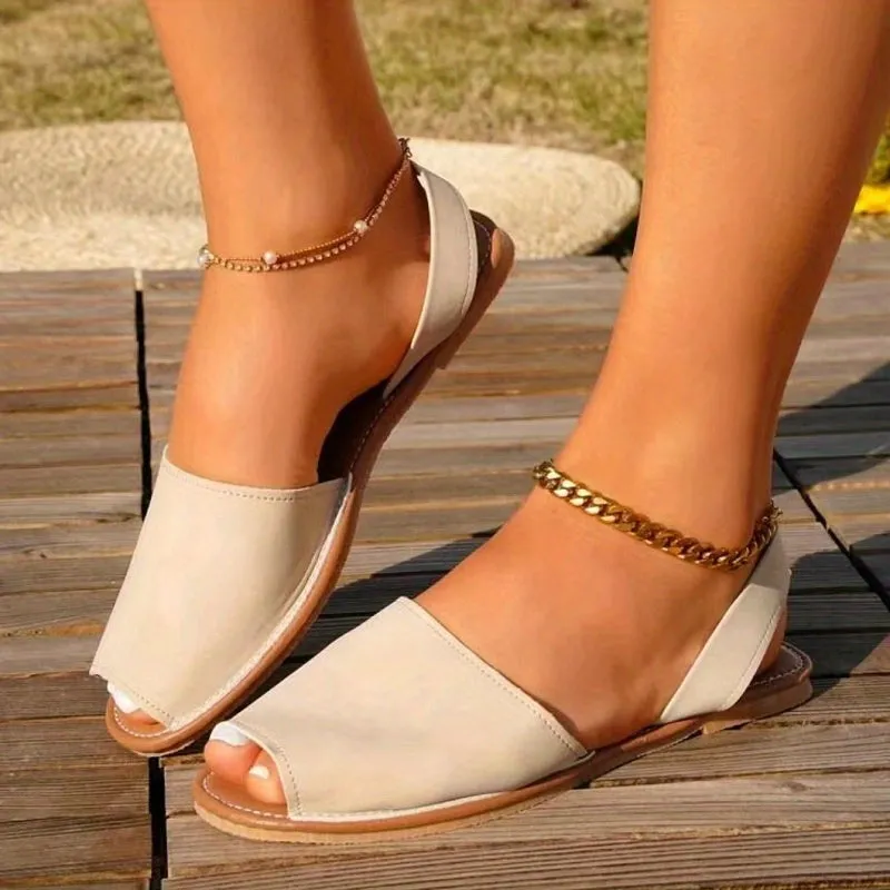 Summer Essentials: Chic Non-slip Women's Flat Sandals - Easy Slip-On, Peep Toe, Strappy Back in Solid Colors