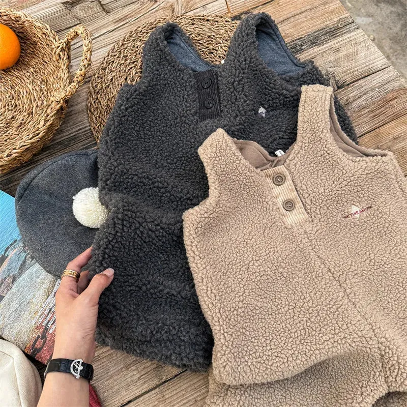 Thick Sherpa-Lined Solid Overalls for Kids