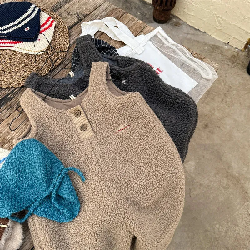 Thick Sherpa-Lined Solid Overalls for Kids
