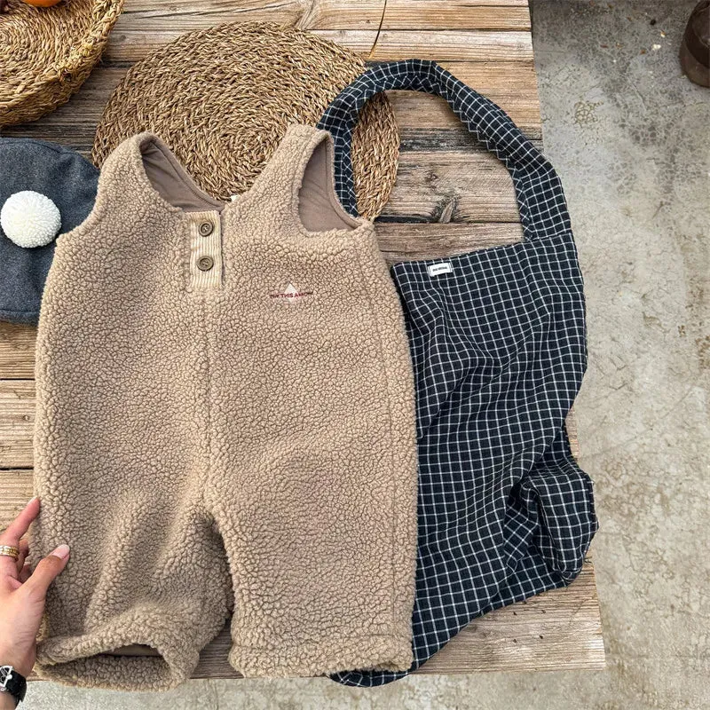 Thick Sherpa-Lined Solid Overalls for Kids