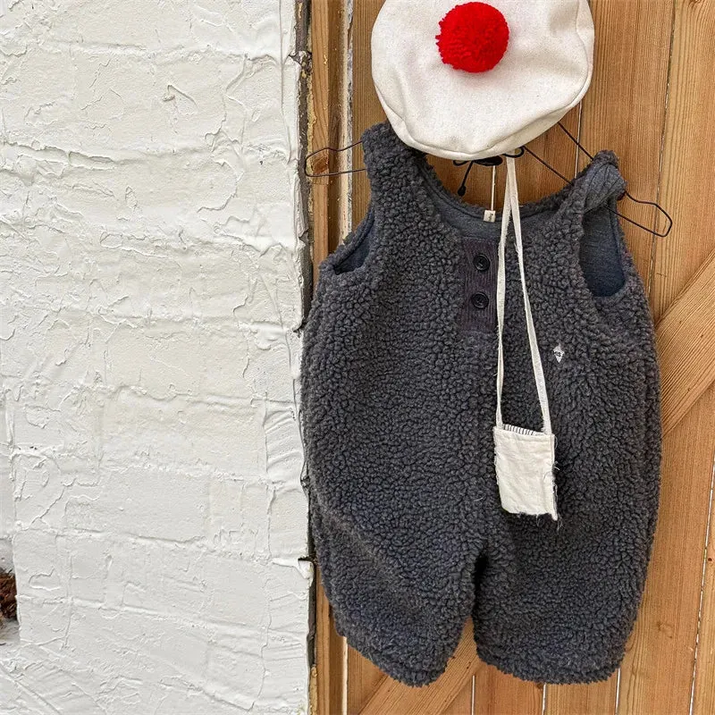 Thick Sherpa-Lined Solid Overalls for Kids