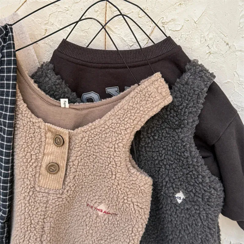 Thick Sherpa-Lined Solid Overalls for Kids