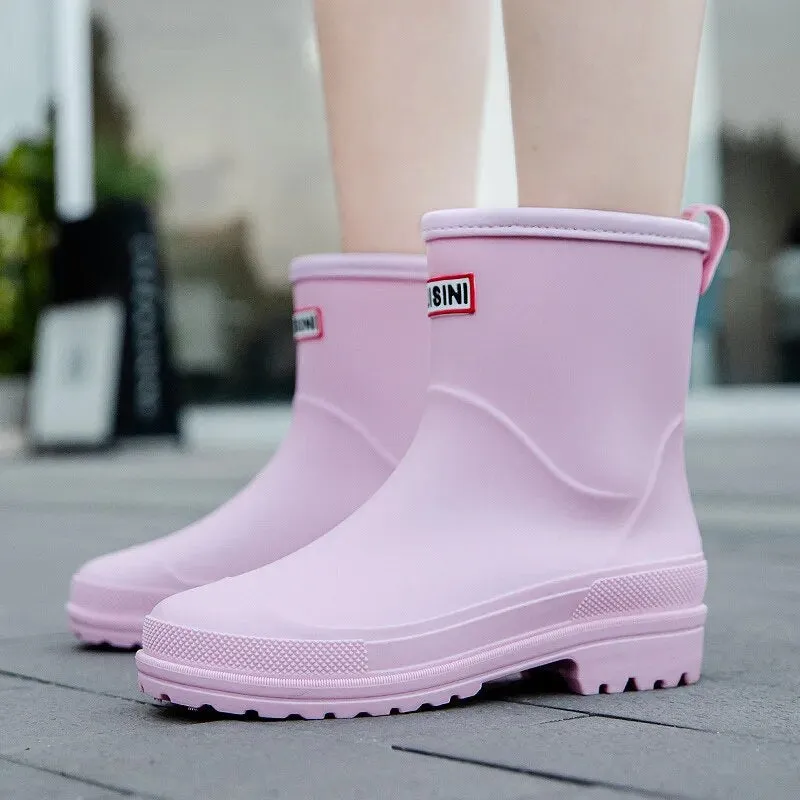 Woman Rain Waterproof Ankle Rubber Boots Female Comfort Work Garden Galoshes Rain Shoes - WRB50126
