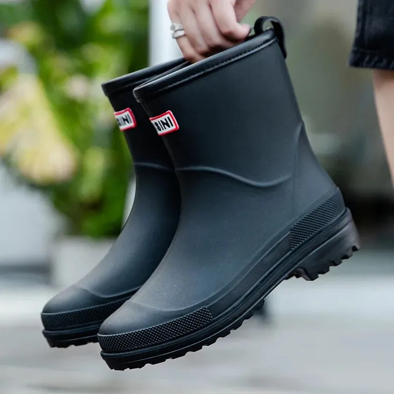 Woman Rain Waterproof Ankle Rubber Boots Female Comfort Work Garden Galoshes Rain Shoes - WRB50126