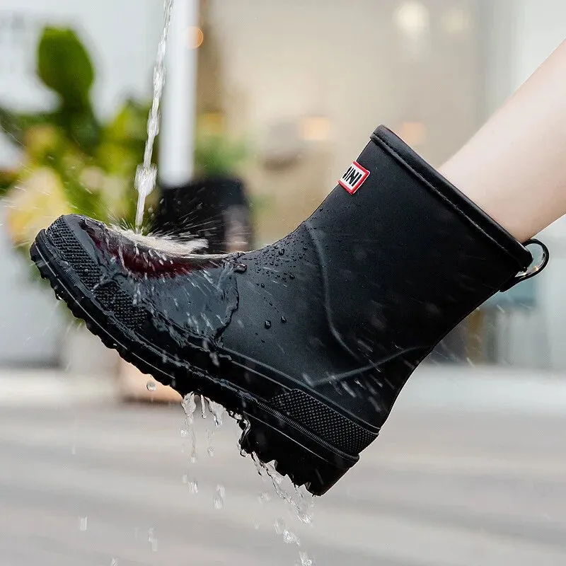 Woman Rain Waterproof Ankle Rubber Boots Female Comfort Work Garden Galoshes Rain Shoes - WRB50126