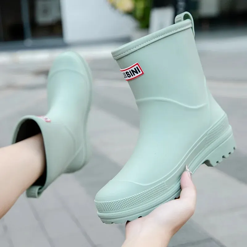 Woman Rain Waterproof Ankle Rubber Boots Female Comfort Work Garden Galoshes Rain Shoes - WRB50126