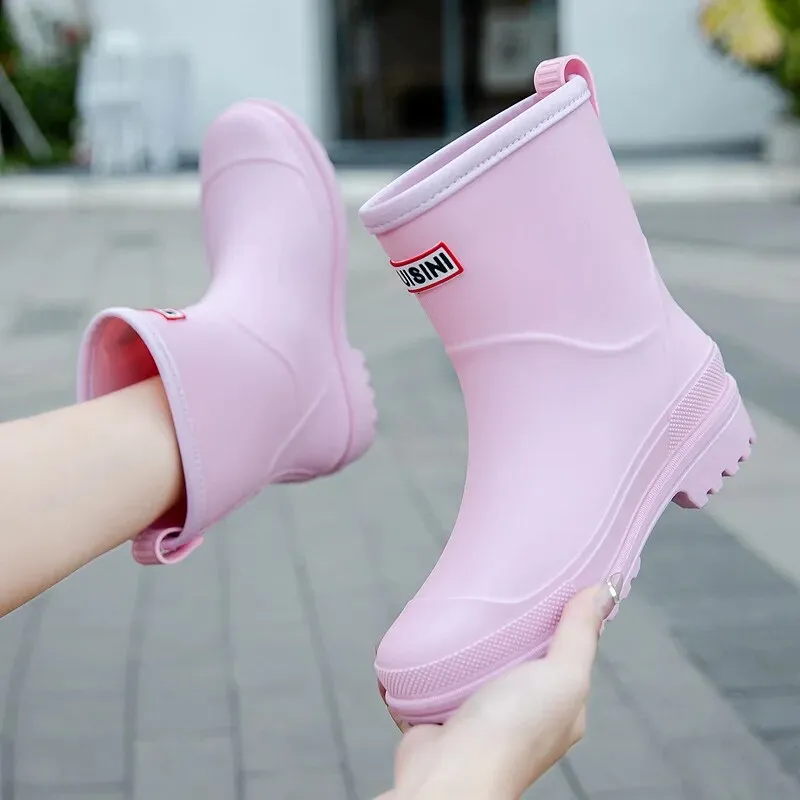 Woman Rain Waterproof Ankle Rubber Boots Female Comfort Work Garden Galoshes Rain Shoes - WRB50126