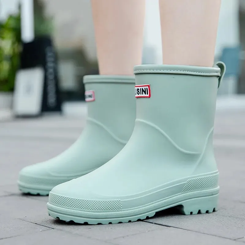 Woman Rain Waterproof Ankle Rubber Boots Female Comfort Work Garden Galoshes Rain Shoes - WRB50126