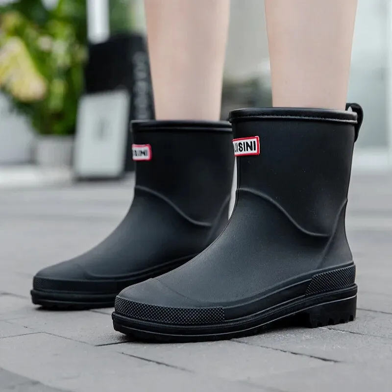 Woman Rain Waterproof Ankle Rubber Boots Female Comfort Work Garden Galoshes Rain Shoes - WRB50126