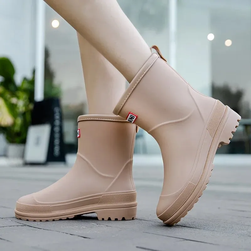 Woman Rain Waterproof Ankle Rubber Boots Female Comfort Work Garden Galoshes Rain Shoes - WRB50126