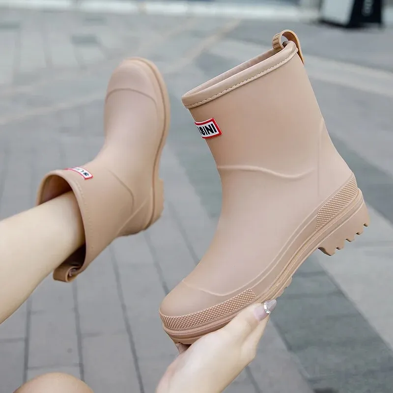 Woman Rain Waterproof Ankle Rubber Boots Female Comfort Work Garden Galoshes Rain Shoes - WRB50126