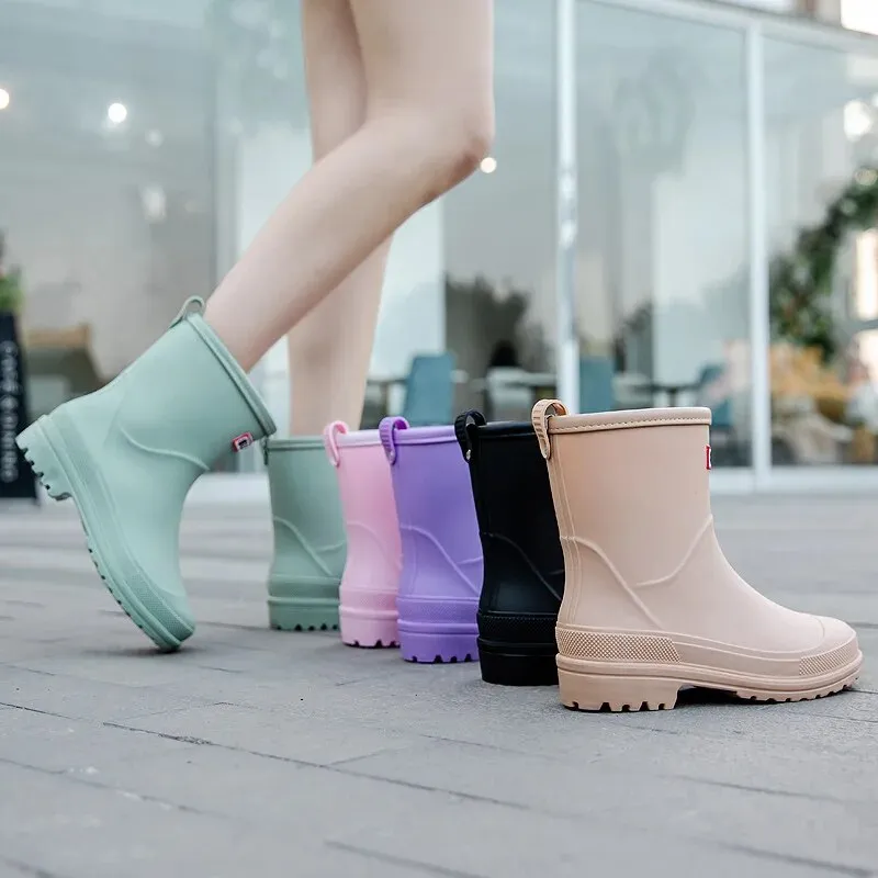 Woman Rain Waterproof Ankle Rubber Boots Female Comfort Work Garden Galoshes Rain Shoes - WRB50126