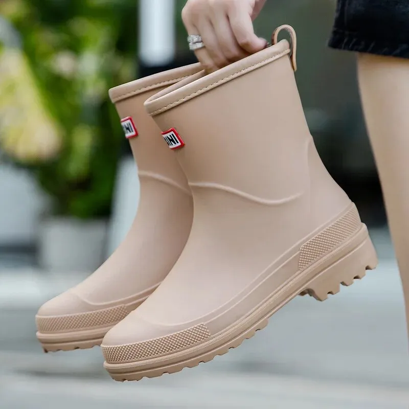 Woman Rain Waterproof Ankle Rubber Boots Female Comfort Work Garden Galoshes Rain Shoes - WRB50126