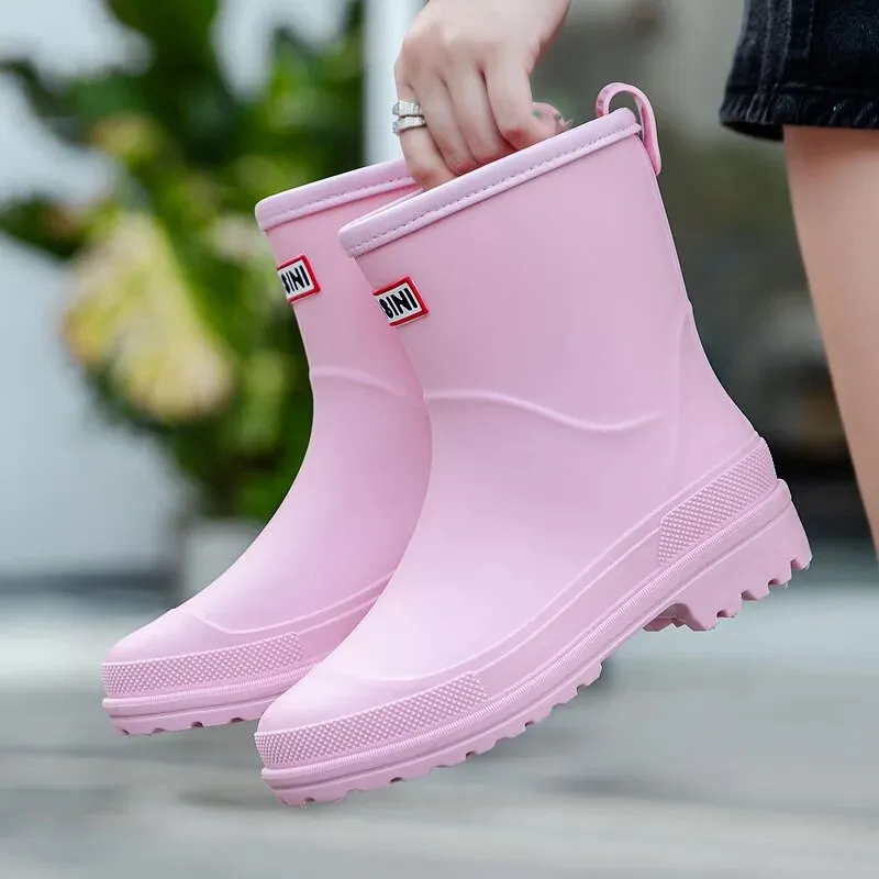 Woman Rain Waterproof Ankle Rubber Boots Female Comfort Work Garden Galoshes Rain Shoes - WRB50126