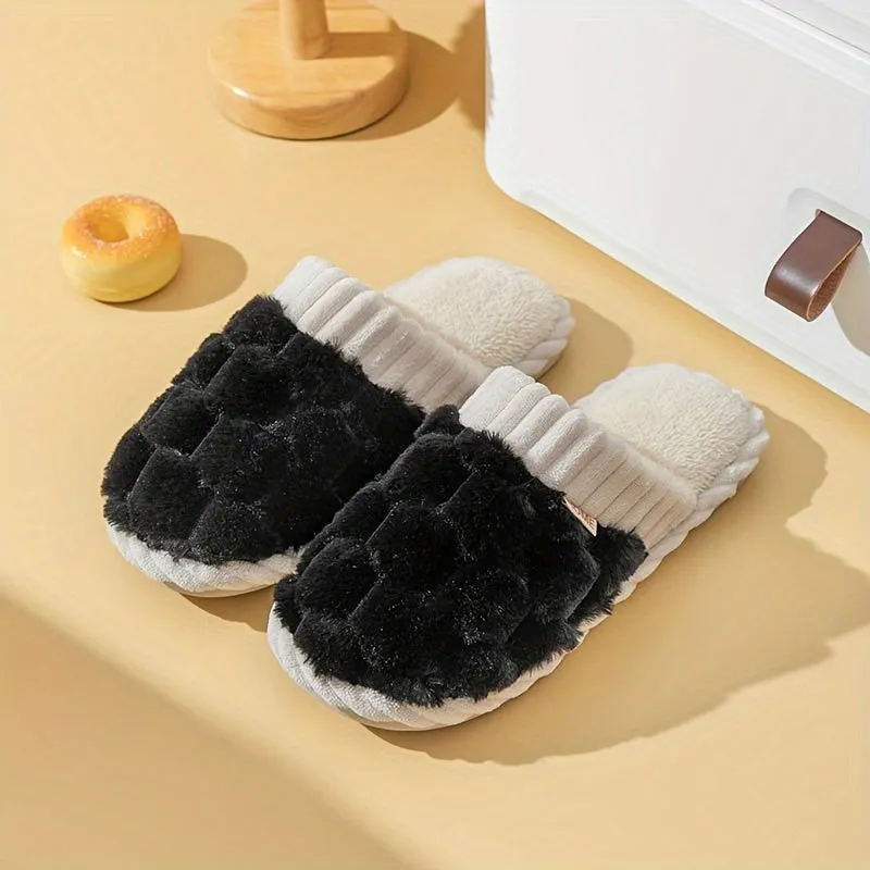 Women's Fluffy Fleece Slides Winter Indoor House Slippers - Solid Color, Slip-On Round Toe, Cozy Flannel Upper, Lining & Insole with EVA Sole, Non-Slip Flat Heel