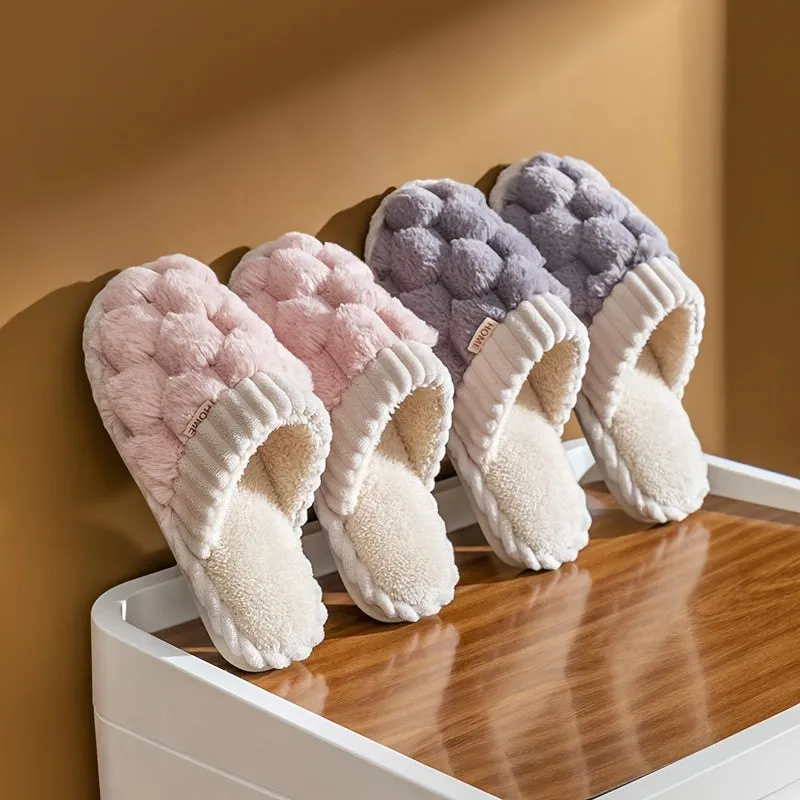 Women's Fluffy Fleece Slides Winter Indoor House Slippers - Solid Color, Slip-On Round Toe, Cozy Flannel Upper, Lining & Insole with EVA Sole, Non-Slip Flat Heel